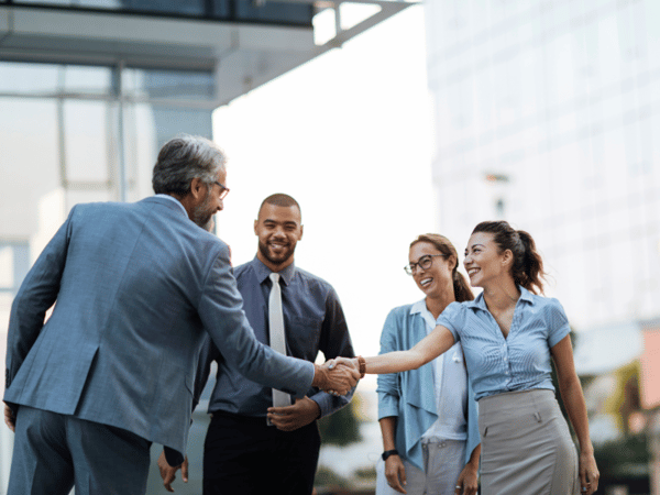 A team of business people working together